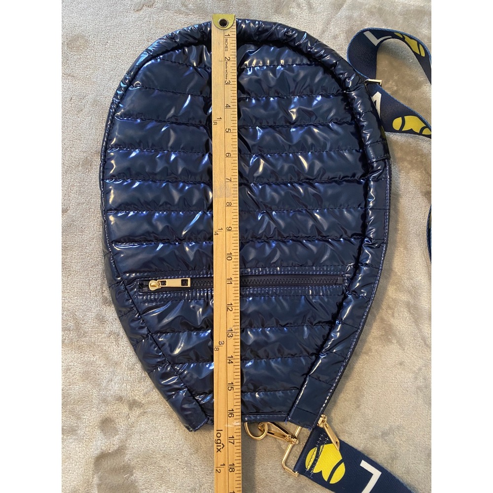 Ah-Dorned Tennis Racket Bag Navy Blue Quilted Puffer Sling LOVE Strap Pockets - Picture 8 of 10
